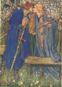 In That Garden Fair Came Launcelot Walking; This Is True, the Kiss Wherewith We Kissed in Meeting that Spring Day, I Scarce Dare Talk of the Remember'd Bliss by: Florence Harrison (Artist)